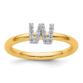 14K Stackable Diamond Initial W Ring