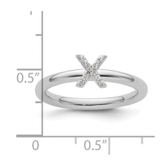 14K White Gold Stackable Diamond Initial X Ring