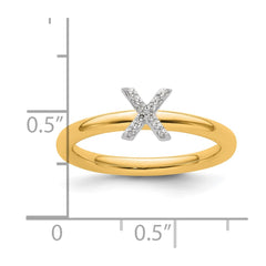 14K Stackable Diamond Initial X Ring