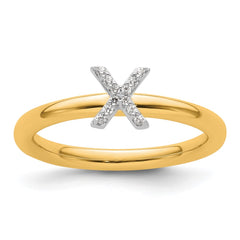 14K Stackable Diamond Initial X Ring