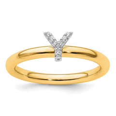 14K Stackable Diamond Initial Y Ring