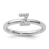 14K White Gold Stackable Diamond Initial Z Ring