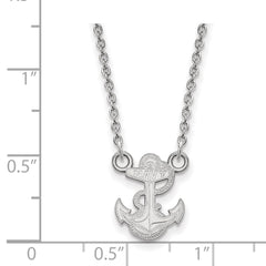 Sterling Silver Rhodium-plated LogoArt US Naval Academy Anchor Small Pendant 18 inch Necklace
