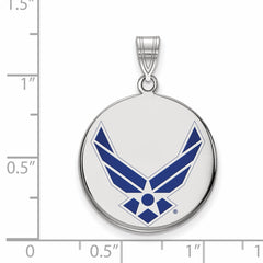 Sterling Silver Rhodium-plated LogoArt U.S. Air Force Large Enameled Disc Pendant