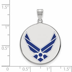 Sterling Silver Rhodium-plated LogoArt U.S. Air Force Extra Large Enameled Disc Pendant