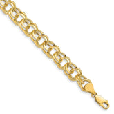 14k 9.5mm Hollow Double Link 7.25 inch Charm Bracelet