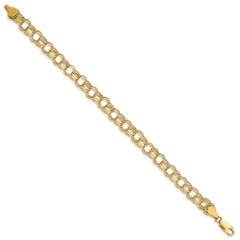 14k 7.5mm Hollow Triple Link 8.25 inch Charm Bracelet