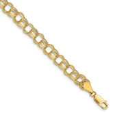 14k 7.5mm Hollow Triple Link 8.25 inch Charm Bracelet