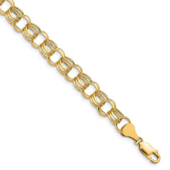 14k 8.5mm Hollow Triple Link 8.25 inch Charm Bracelet