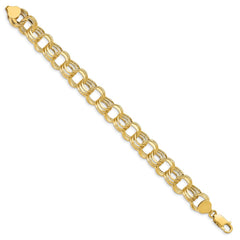 14k 11mm Hollow Triple Link 8 inch Charm Bracelet
