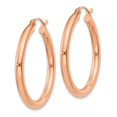 14k Rose Gold Polished 3mm Lightweight Tube Hoop Earrings - 7