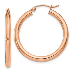 14k Rose Gold Polished 3mm Lightweight Tube Hoop Earrings - 7