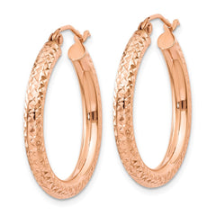 14k Rose Gold 3mm Diamond-cut Hoop - 2
