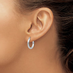 14K White Gold Polished 3mm Lightweight Tube Hoop Earrings - 12