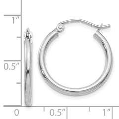 14k White Gold Polished 2x20mm Lightweight Tube Hoop Earrings