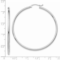 14k White Gold Polished 2x50mm Lightweight Tube Hoop Earrings