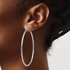 14k White Gold Polished 2x60mm Lightweight Tube Hoop Earrings