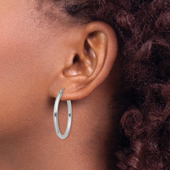 14K White Gold Polished 2.5mm Lightweight Tube Hoop Earrings - 4