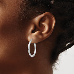14K White Gold Polished 2.5mm Tube Hoop Earrings - 2