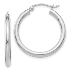 14K White Gold Polished 2.5mm Lightweight Tube Hoop Earrings - 10