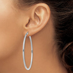 14K White Gold Polished 2.5mm Tube Hoop Earrings - 3