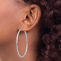 14K White Gold Polished 2.5mm Tube Hoop Earrings - 4