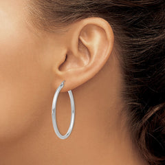14K White Gold Polished 2.5mm Tube Hoop Earrings - 5