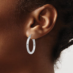 14K White Gold Polished 3mm Tube Hoop Earrings - 2