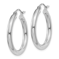 14K White Gold Polished 3mm Lightweight Tube Hoop Earrings - 3