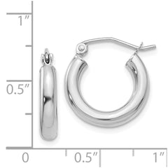 14K White Gold Polished 3mm Tube Hoop Earrings - 7