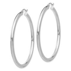 14K White Gold Polished 3mm Tube Hoop Earrings - 8