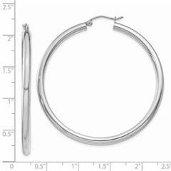 14K White Gold Polished 3mm Tube Hoop Earrings - 8