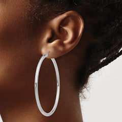 14K White Gold Polished 3mm Tube Hoop Earrings - 10