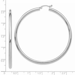 14K White Gold Polished 3mm Tube Hoop Earrings - 10