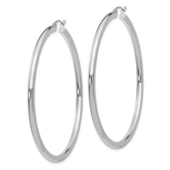14K White Gold Polished 3mm Lightweight Tube Hoop Earrings - 4