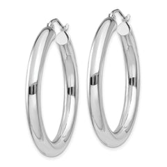 14K White Gold Polished 4mm Lightweight Tube Hoop Earrings - 4