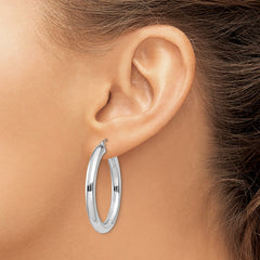 14K White Gold Polished 4mm Lightweight Tube Hoop Earrings - 4