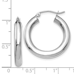 14K White Gold Polished 4mm Tube Hoop Earrings - 2