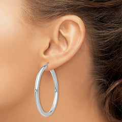 14K White Gold Polished 4mm Tube Hoop Earrings - 6