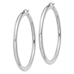 14K White Gold Polished 4mm Tube Hoop Earrings - 8