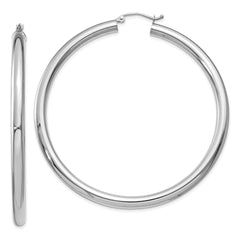14K White Gold Polished 4mm Tube Hoop Earrings - 8