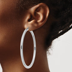 14K White Gold Polished 4mm Tube Hoop Earrings - 9