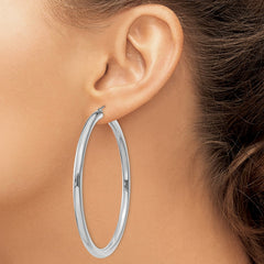14K White Gold Polished 4mm Lightweight Tube Hoop Earrings - 9