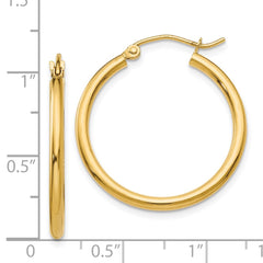 14k Polished 2x25mm Tube Hoop Earrings