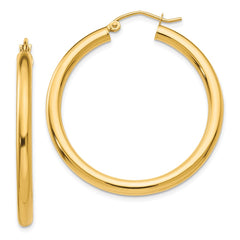 14K Polished 3mm Tube Hoop Earrings - 7