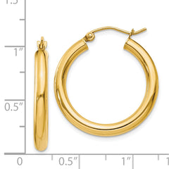 14k Polished 3mm Tube Hoop Earrings