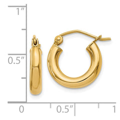 14k Polished 3mm Lightweight Tube Hoop Earrings - 2
