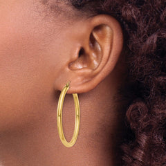14K Polished 3mm Tube Hoop Earrings - 3