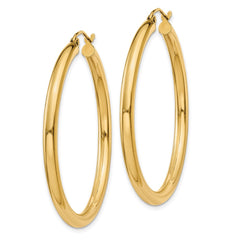 14K Polished 3mm Lightweight Tube Hoop Earrings - 3