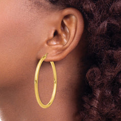14K Polished 3mm Lightweight Tube Hoop Earrings - 2